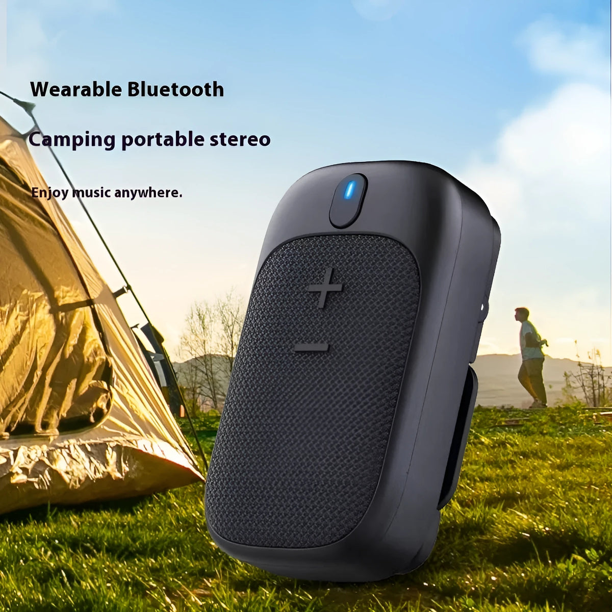 Lewoke black mini portable Bluetooth speaker for hiking, camping, and running with subwoofer