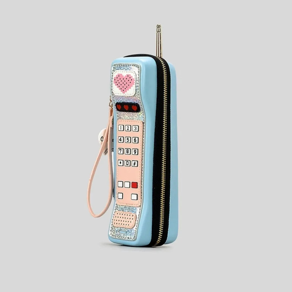 Phone-shaped PU handbag in contrast colour with vertical square form, available in black
