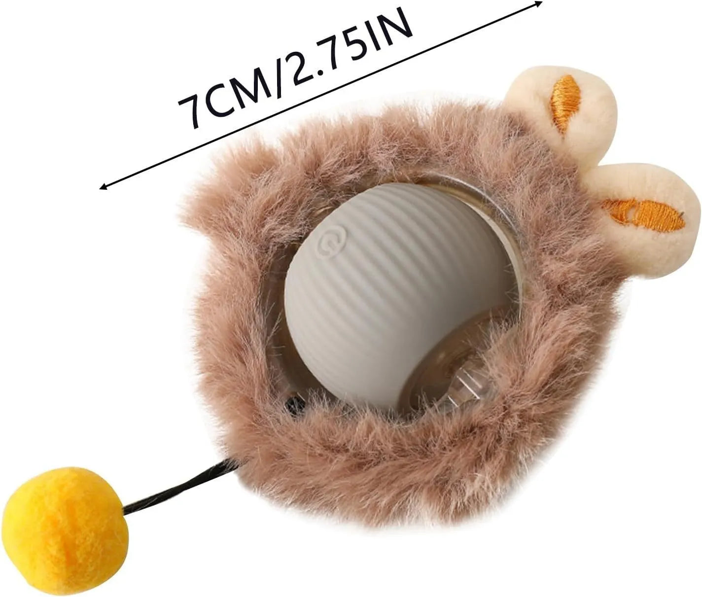 Automatic rolling ball pet toy in grey, green or red colours with attached string for interactive play