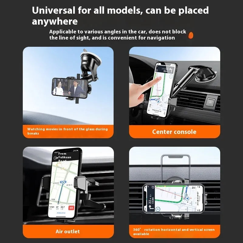 Car automatic lock extended suction phone bracket universal mobile holder with air outlet and suction cup options
