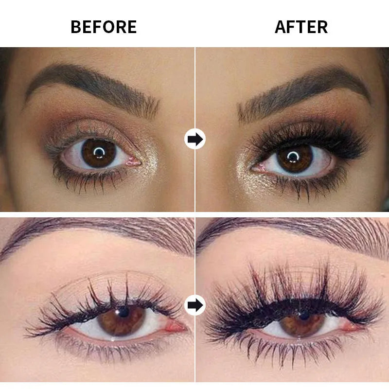 Black waterproof mascara tube with wand applicator for curling lashes and preventing smudging