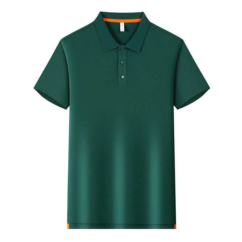 190g Tianshu cotton blend solid colour polo shirt in bean green with short sleeves and regular fit