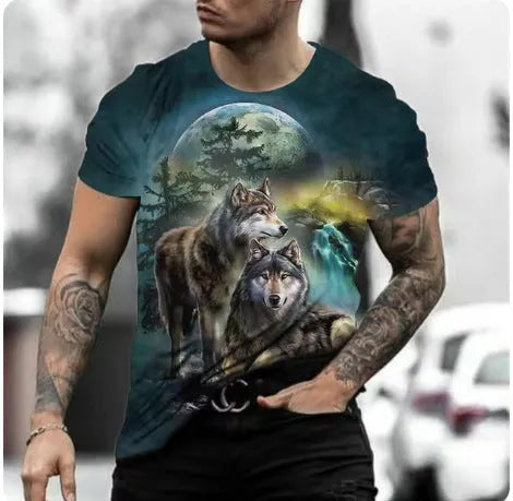 Retro 3D animal print men's short-sleeved T-shirt in lightweight polyester fabric