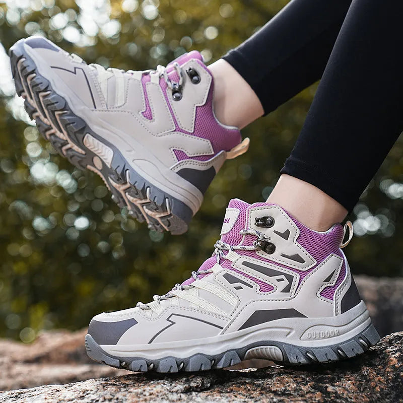 Same high-top hiking sneaker in multiple colours with lace-up front, low-top design, and rubber sole.