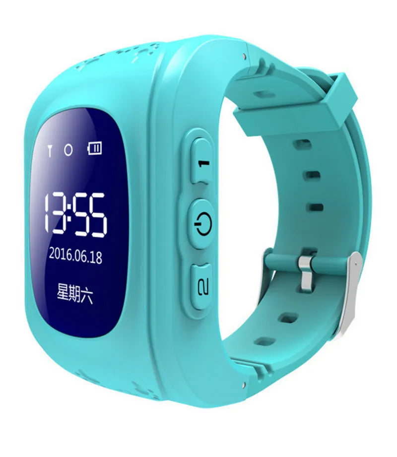 Children's smart watch with GPS positioning, 0.96 inch LCD screen, blue colour, plastic wrist strap