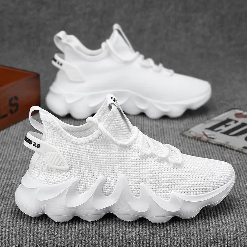 Men's casual lightweight breathable sock-like shoes low top round toe lace up in black white gray solid colour trainers size 39-48