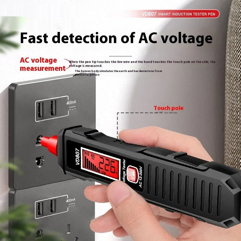Digital voltage tester pen with LCD display for 12V to 300V electrical detection