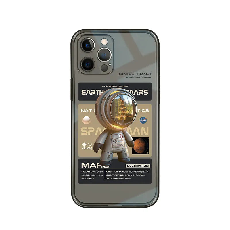 Black TPU soft protective case for Apple iPhone with a choice of Mars Ticket or Oasis Flights printed design.