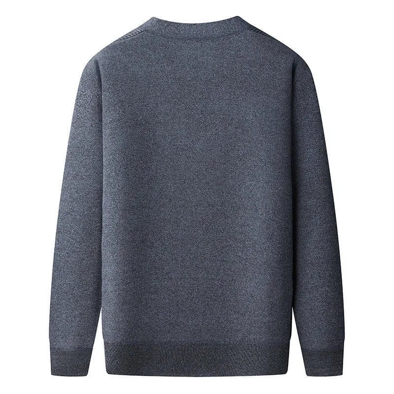 Middle-aged man wearing grey batwing sleeve cardigan with velvet lining for autumn winter casual wear