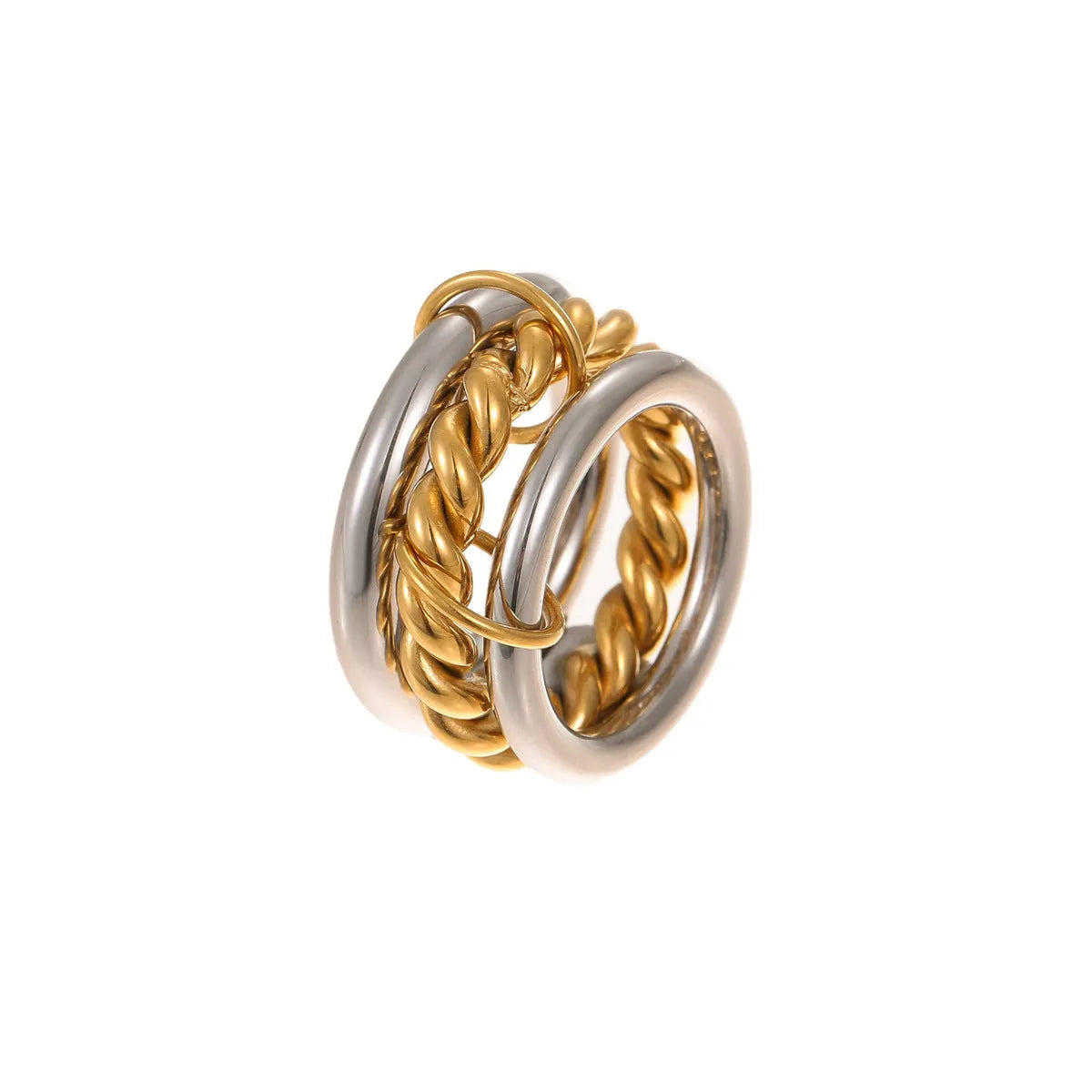 Stacked colour matching stainless steel ring with 18K gold plating, exaggerated design