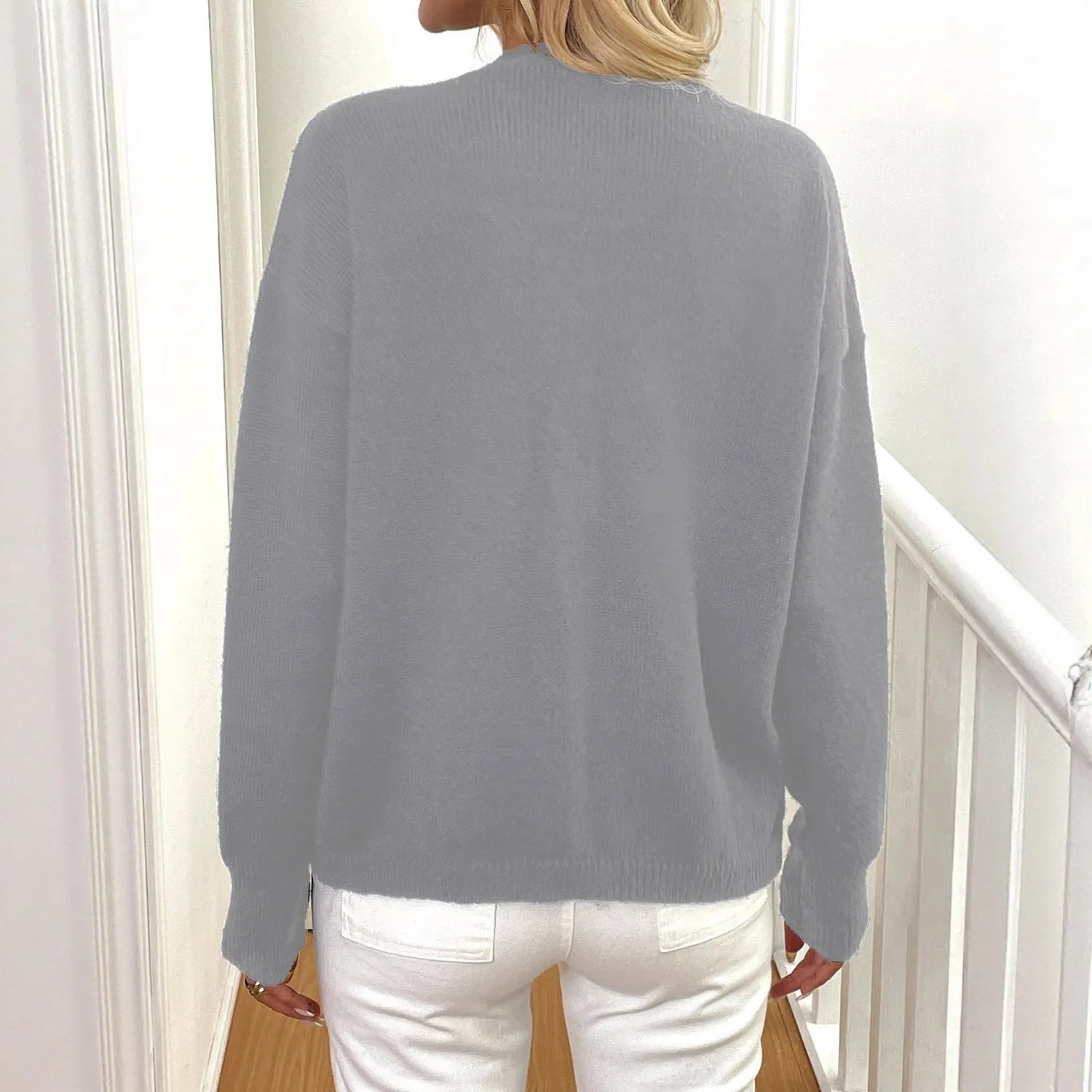 Women's deer plush long sleeve sweater coat in hipster street style with princess sleeves