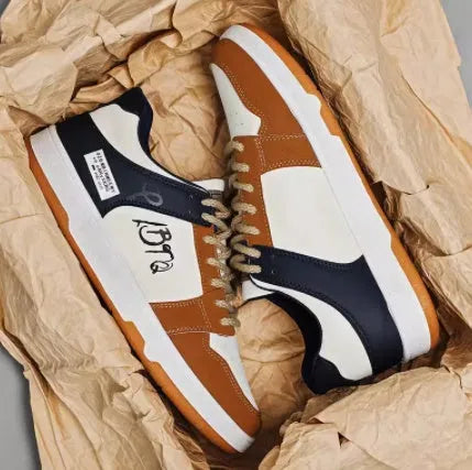 Men's simple lace-up casual sneakers in rainbow, white blue, or white rice colour options