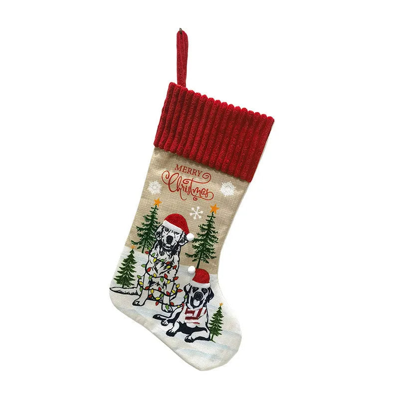 Large cloth Christmas tree hanging ornament with cat and dog silhouette design measuring 46 by 28 centimetres.