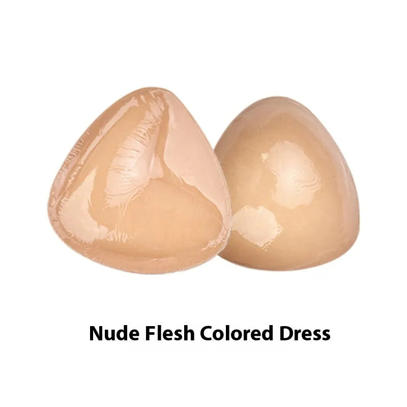 Double sided adhesive silicone bra inserts for push up lift in nude shades, reusable and water resistant
