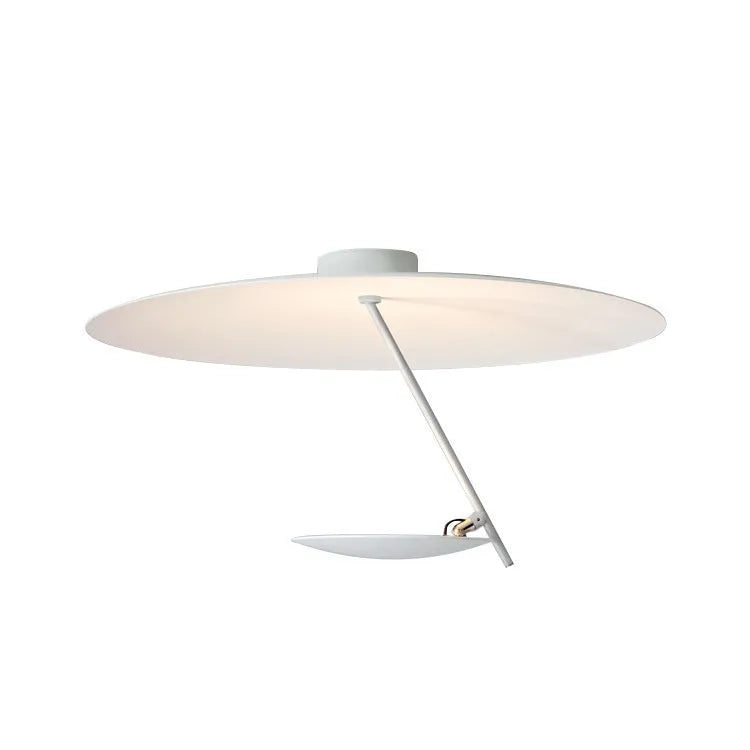 50cm round white iron ceiling lamp with integrated warm LED lights mounted on a white ceiling.