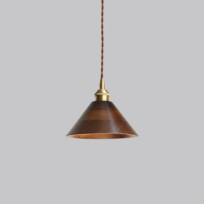Black walnut single-head droplight chandelier with copper wood art construction and E27 lamp holder