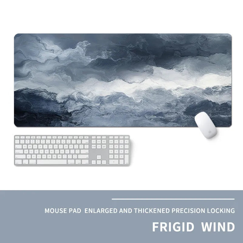 Oversized natural rubber mouse pad with thermal transfer printed cold-themed design for computer gaming desk