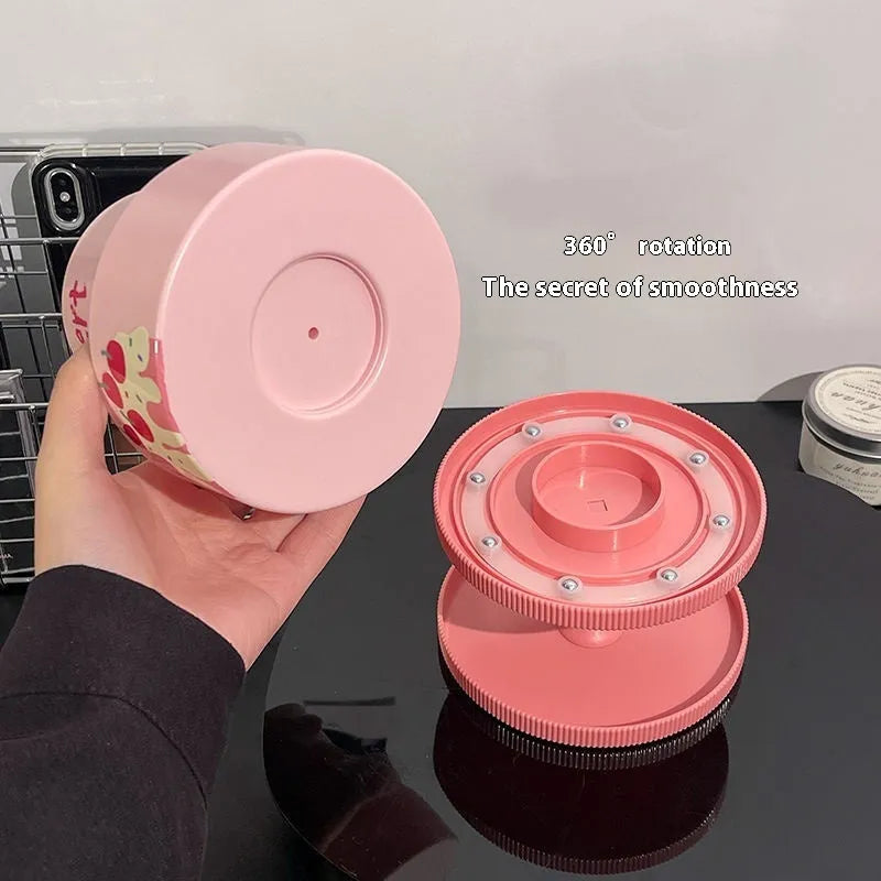 Beige rotating cosmetic brush storage barrel with 18-litre capacity on its storage rack.