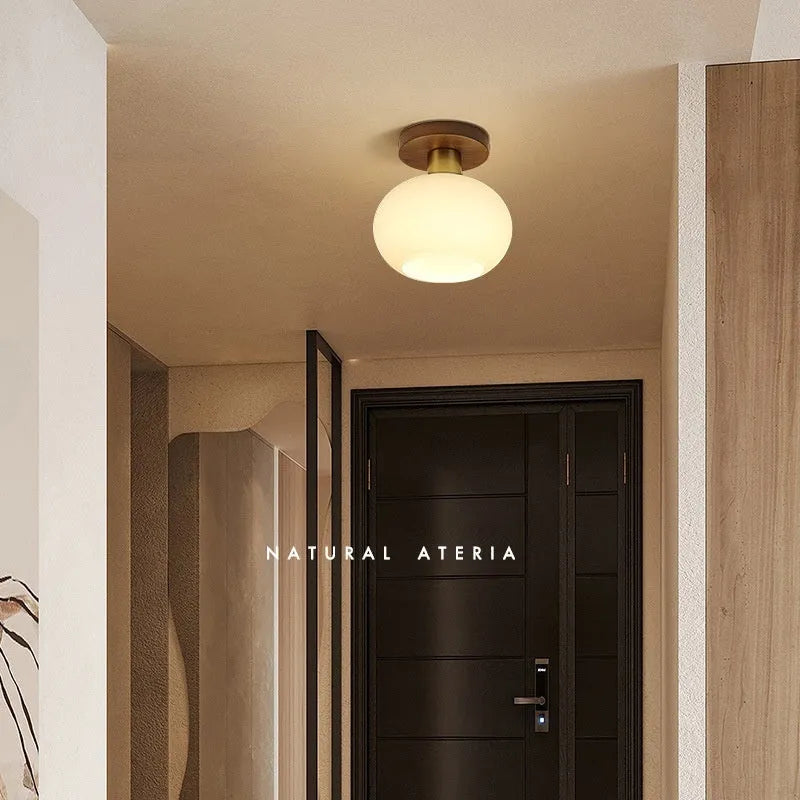 Walnut brass ceiling lamp with 5 watt bulb for corridor and balcony, light luxury style