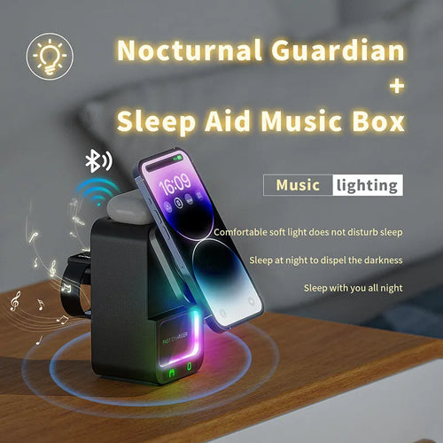 White or black 5-in-1 Bluetooth speaker wireless charger with QC3.0 fast charging