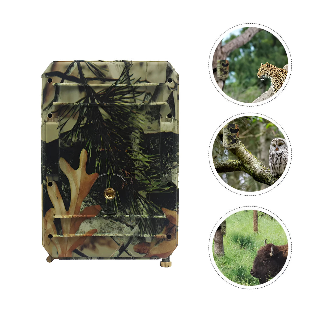 Yellow brown hunting game camera with infrared sensors and compact plastic housing