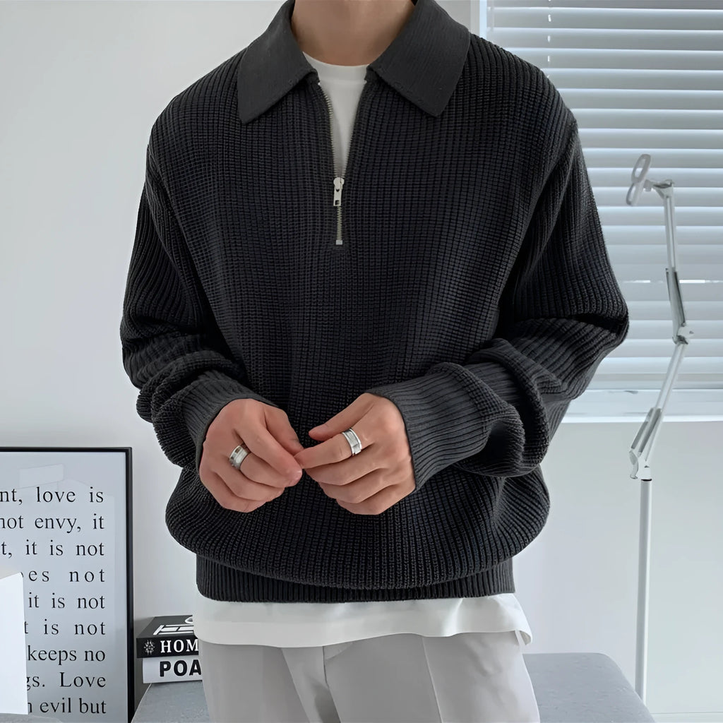 Men's lapel sweater winter pullover loose knitwear light business casual in khaki
