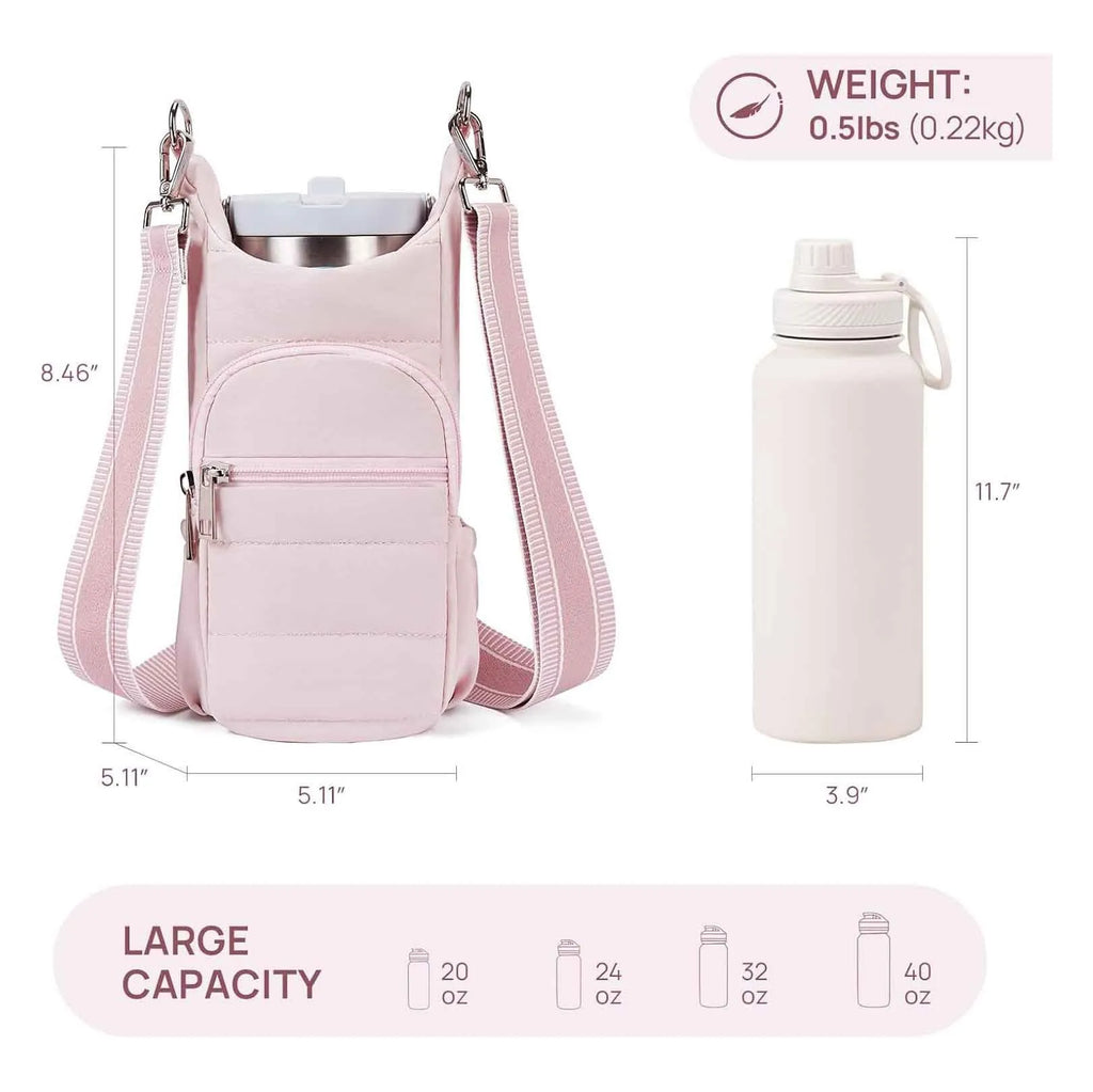 Fabric water bottle kettle bag mounted on bicycle frame in beige colour