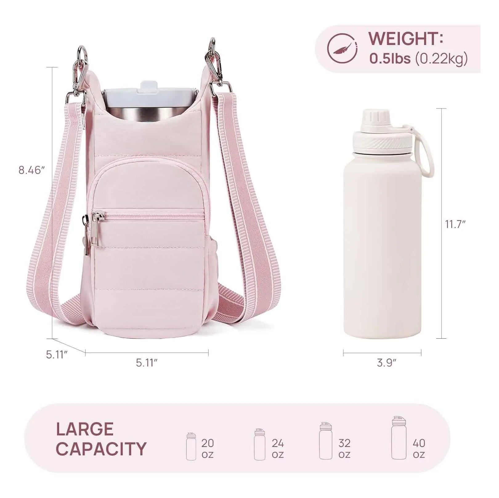 Fabric water bottle kettle bag mounted on bicycle frame in beige colour