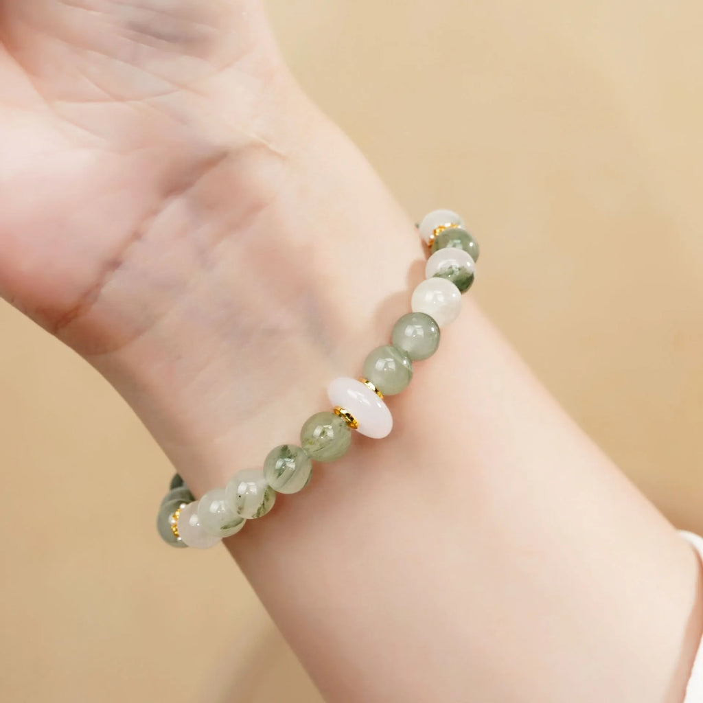 Women's light green emerald ice-like Tian Shan Cui half bracelet with round national style elements