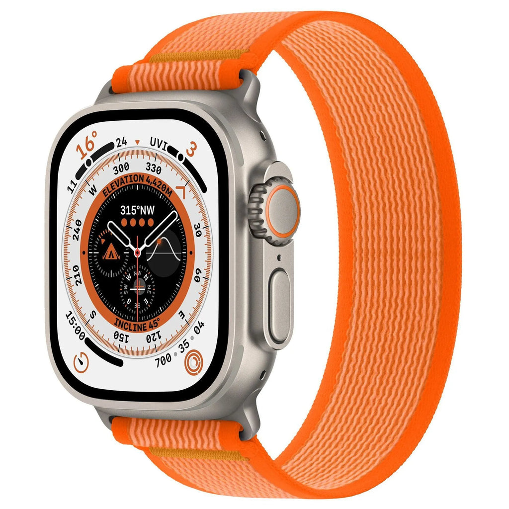 Single ring integrated nylon replacement strap for Apple Watch in multiple colours and sizes.