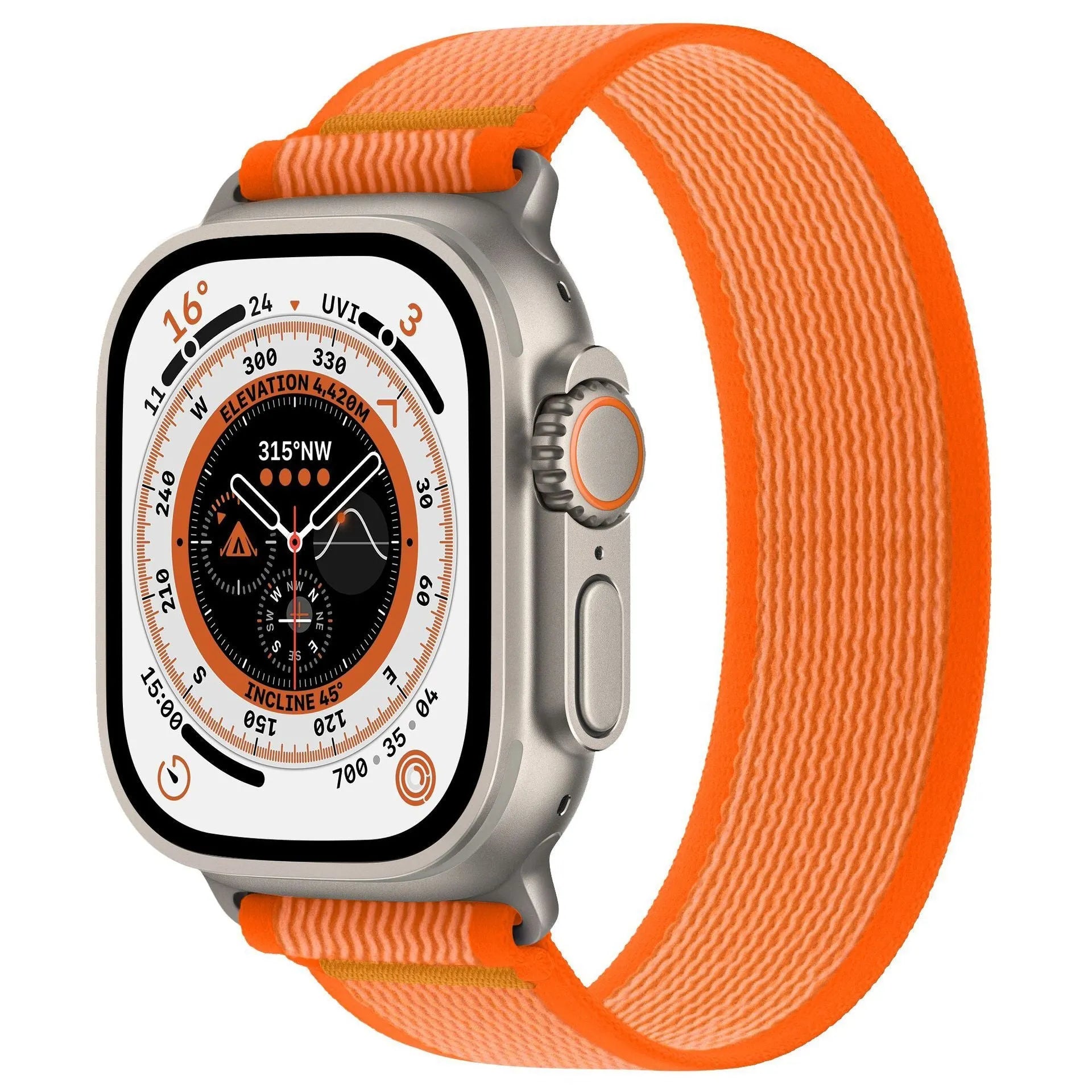 Single ring integrated nylon replacement strap for Apple Watch in multiple colours and sizes.