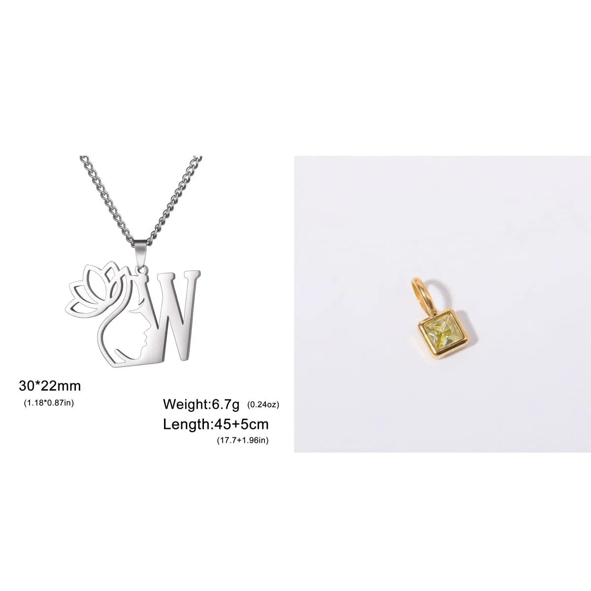 Stainless steel cross chain necklace with letter pendant in gold or silver electroplated finish