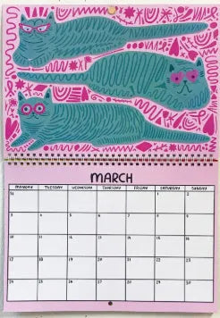 Cat-themed 2024 and 2025 wall desk calendar planner with animal motif printed on paper