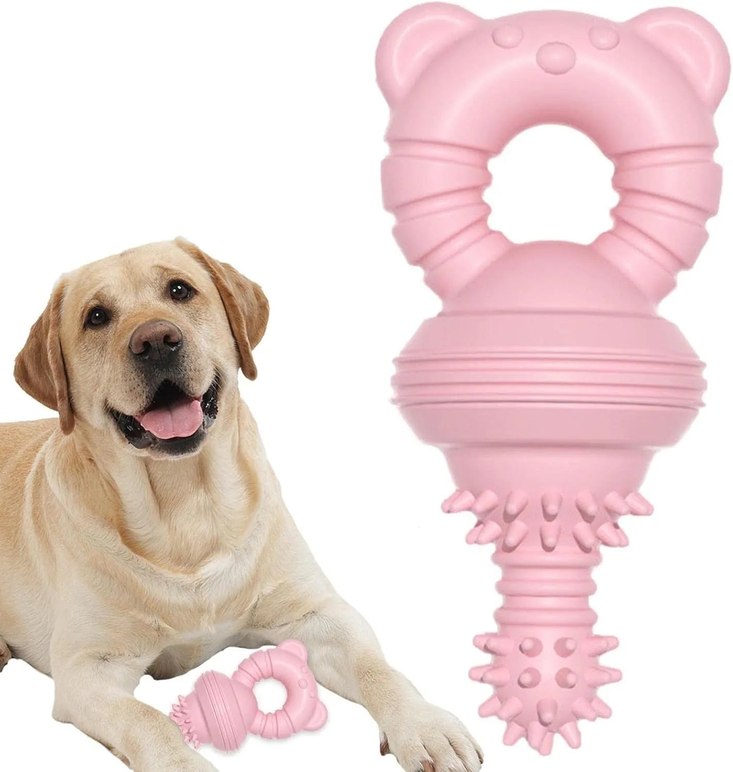 Blue rubber dog chew toy with textured surface for teeth cleaning, measuring 13.5cm