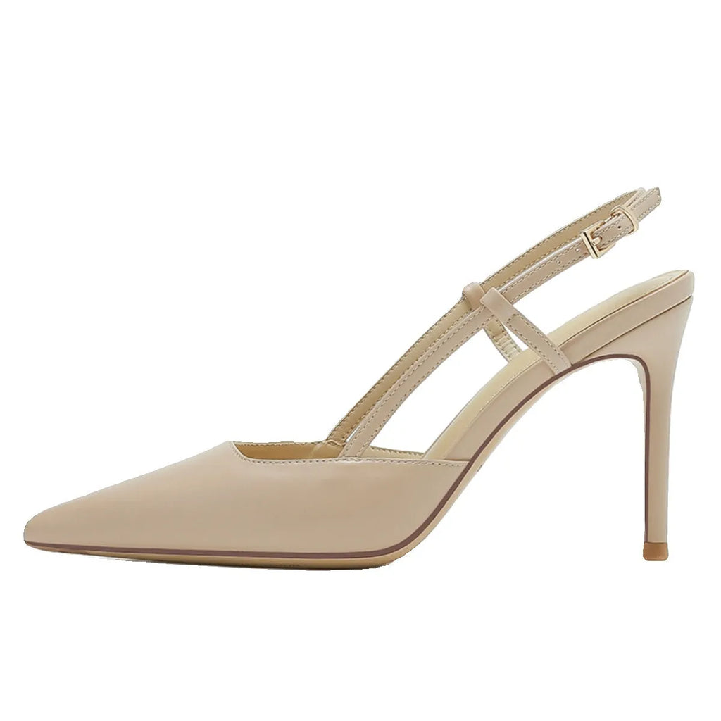 Apricot women's high-heeled sandals with single-line buckle toe and thin belt design