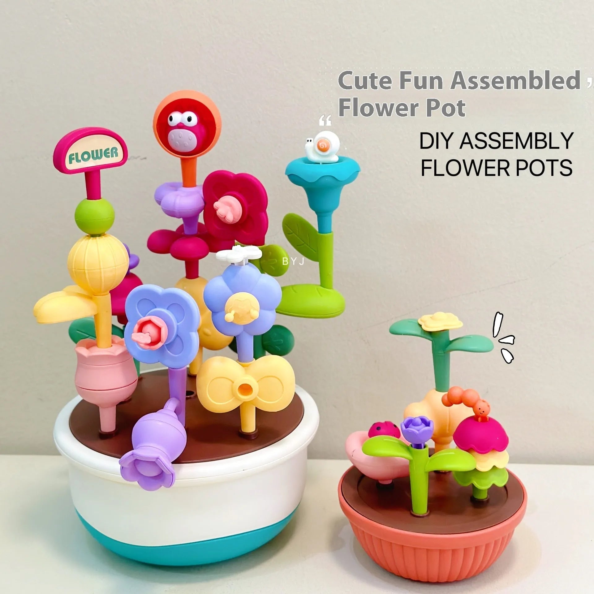 Cute assembly flowerpot building blocks plastic set in colour box packaging with flower garden design
