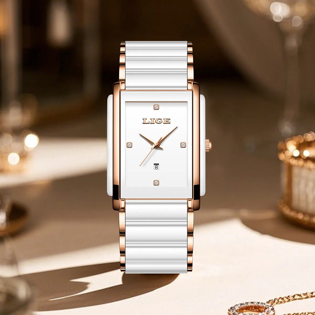 Ceramic stainless steel couple watch antique style quartz 10mm silver black