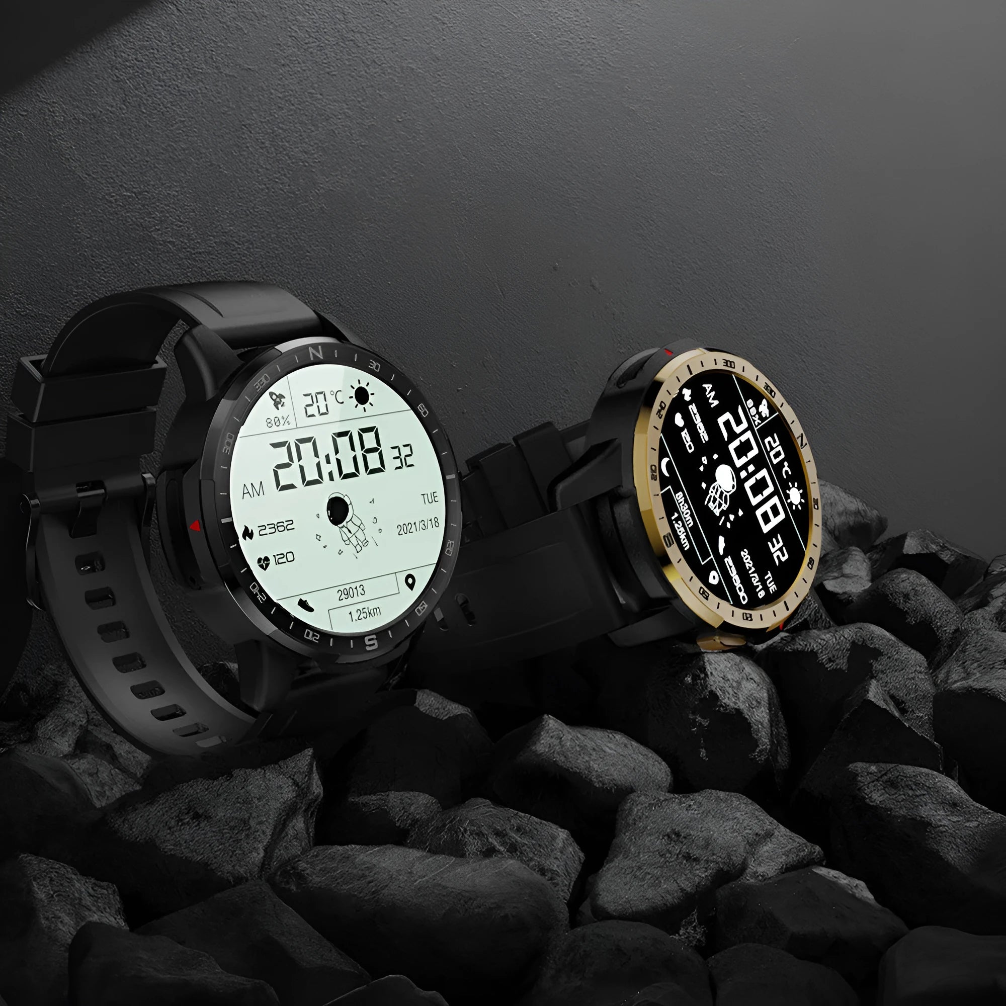 CT08 dual system smart watch in black with 1.6 inch HD TFT screen showing fitness interface