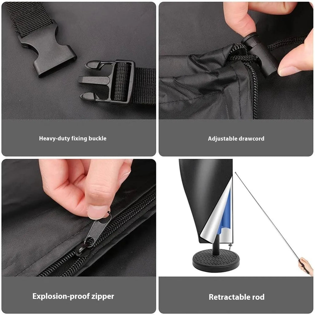 Grey Oxford cloth offset banana-shaped patio umbrella cover shown on a garden umbrella.