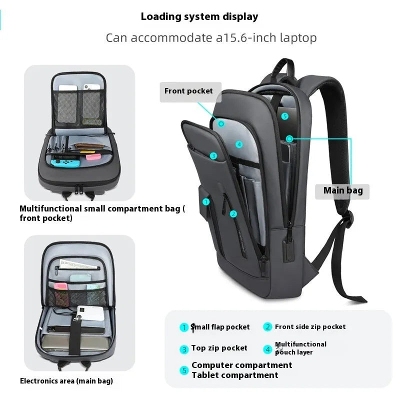 Lightweight Oxford cloth men's backpack in solid colour with visible sewing line detailing
