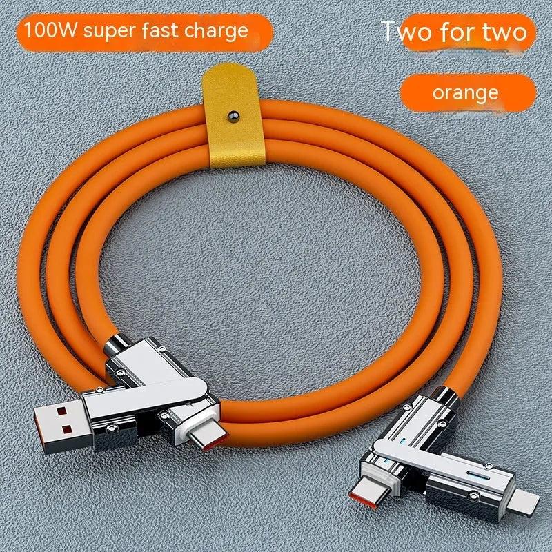 Orange fast charge mobile phone charging cable with zinc alloy connector, 1m length