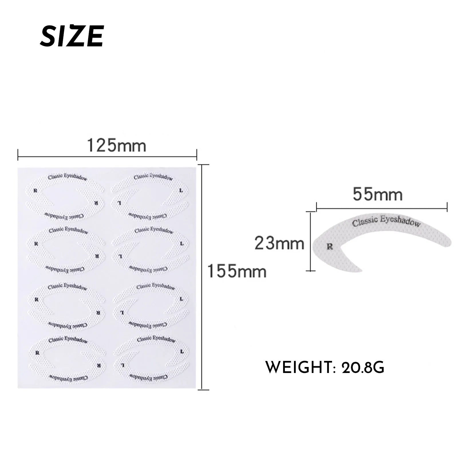 Set of four flexible, reusable eyeliner and eyeshadow stencil templates on a pink background.