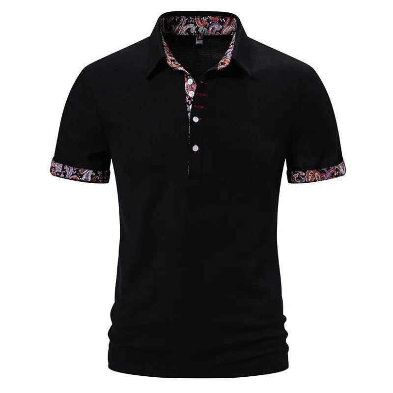 Men's cotton blend polo shirt with colour stitching on turnover collar in navy blue
