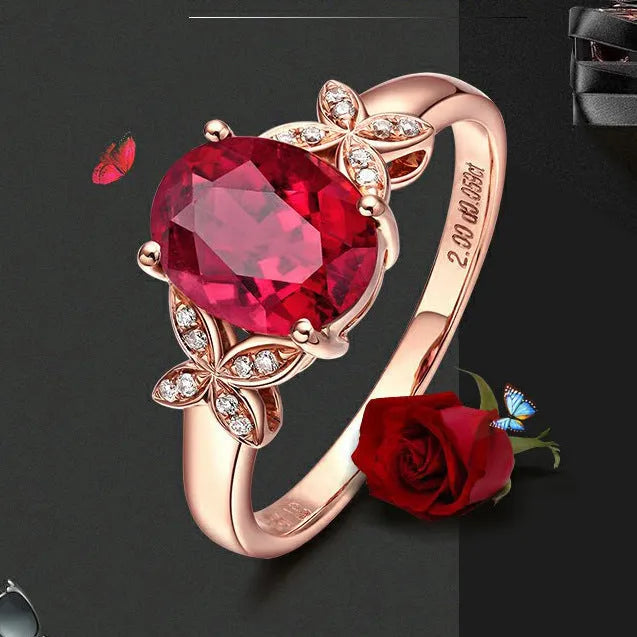 Women's copper butterfly ring with heart shape design in red and blue colour options
