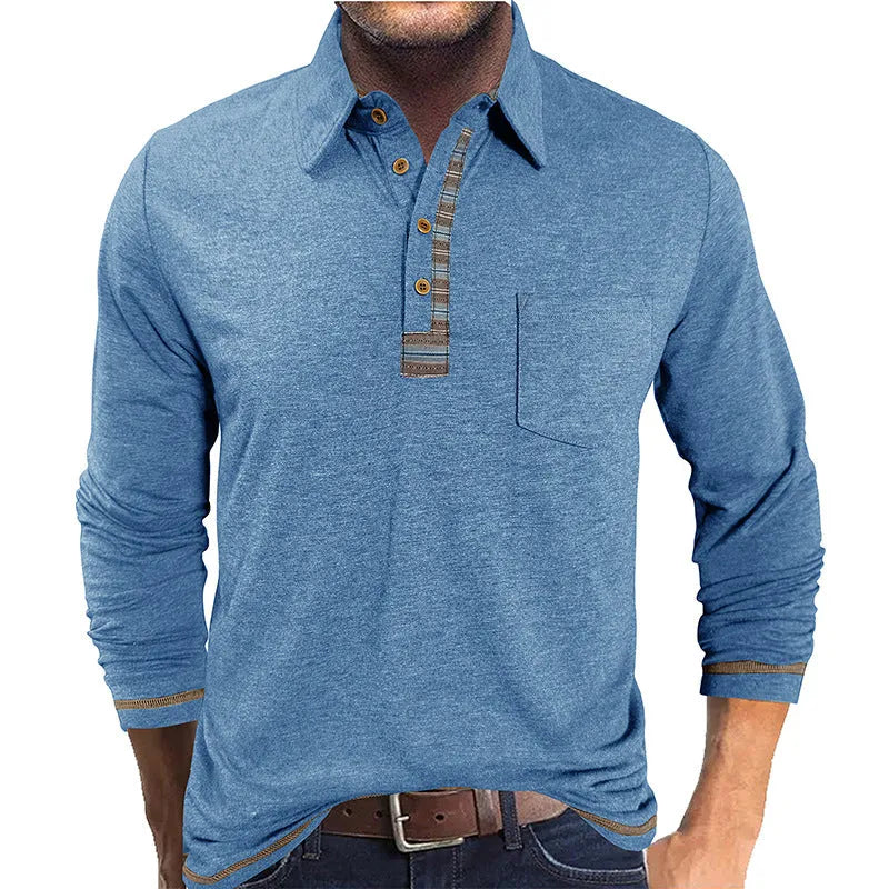 Men's button-down collar long sleeve polo shirt in apricot colour, regular fit, rayon fabric