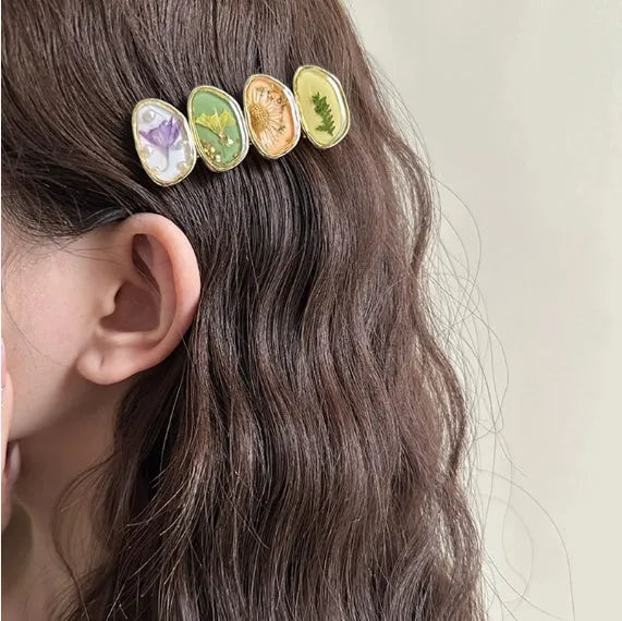 Forest Fairy Korean style side bangs hair clip in pink, plastic and resin construction for women