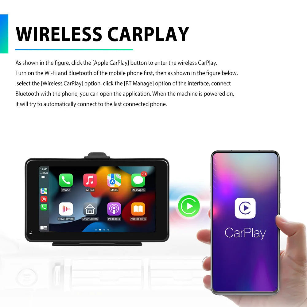 7-inch HD wired car screen player with universal mounting supports and cigarette lighter power connection