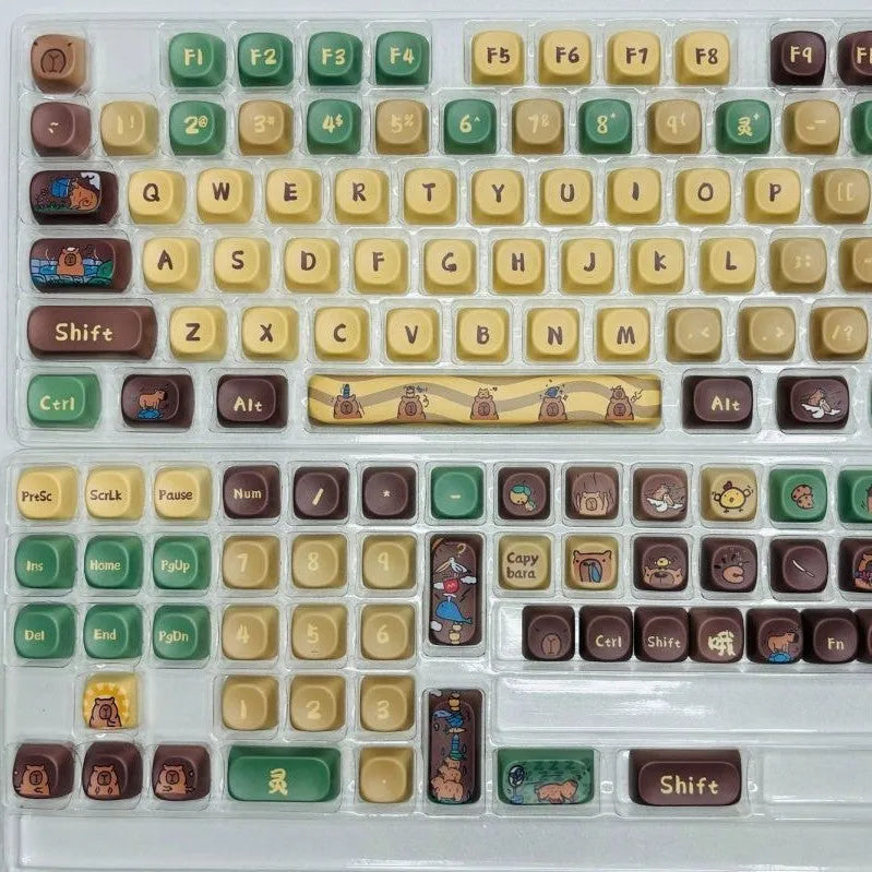 Capabala Girl MOA style 130-piece ABS plastic keycap set for mechanical keyboards, spread out showing alphanumeric and modifier keys.