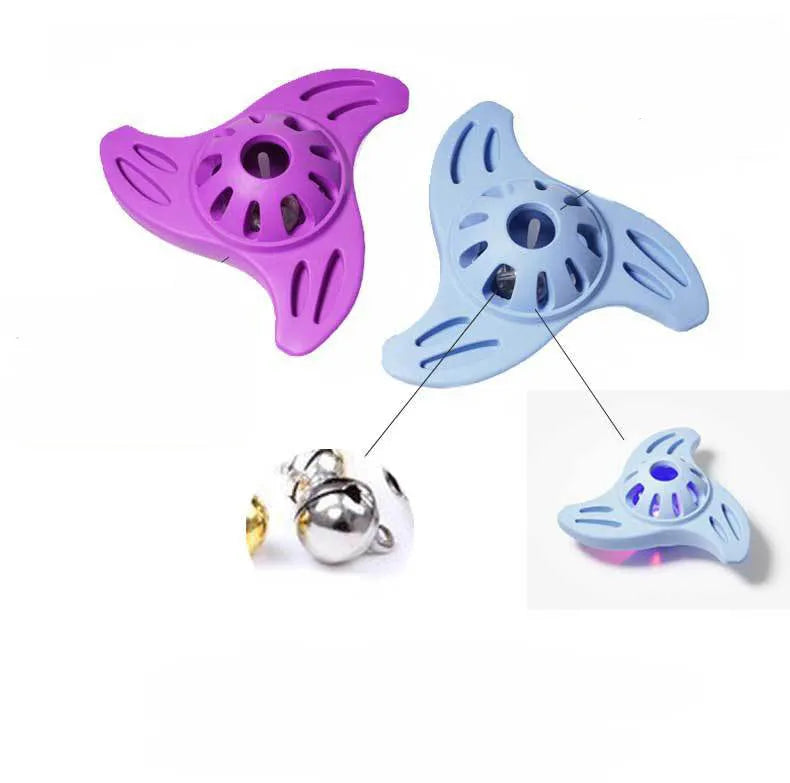 Blue boomerang-shaped dog toy for medium and large breeds on white background