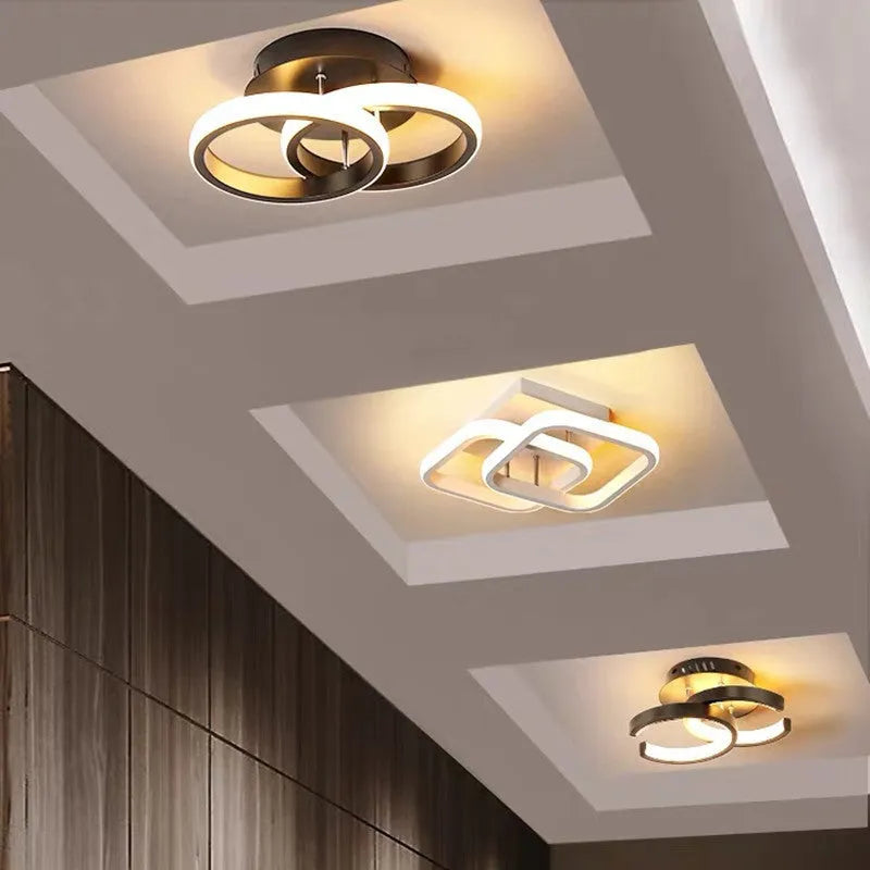Modern aluminium ceiling lamp in black for corridor entrance hall lighting with remote control